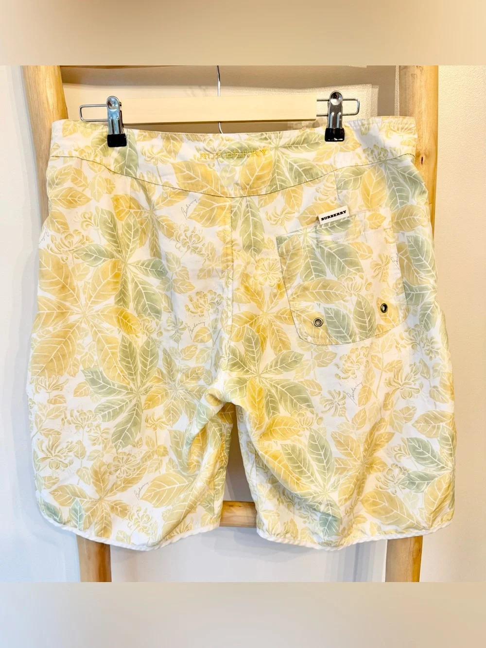 Burberry Designer Men’s Yellow Tropical Leaves Swim Shorts Beach Trunks M
